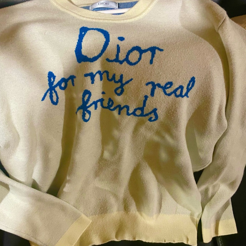 Dior Ivory Sweater with Vibrant Blue Script